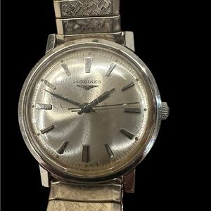 Longines Silver Watch with Patterned Strap
